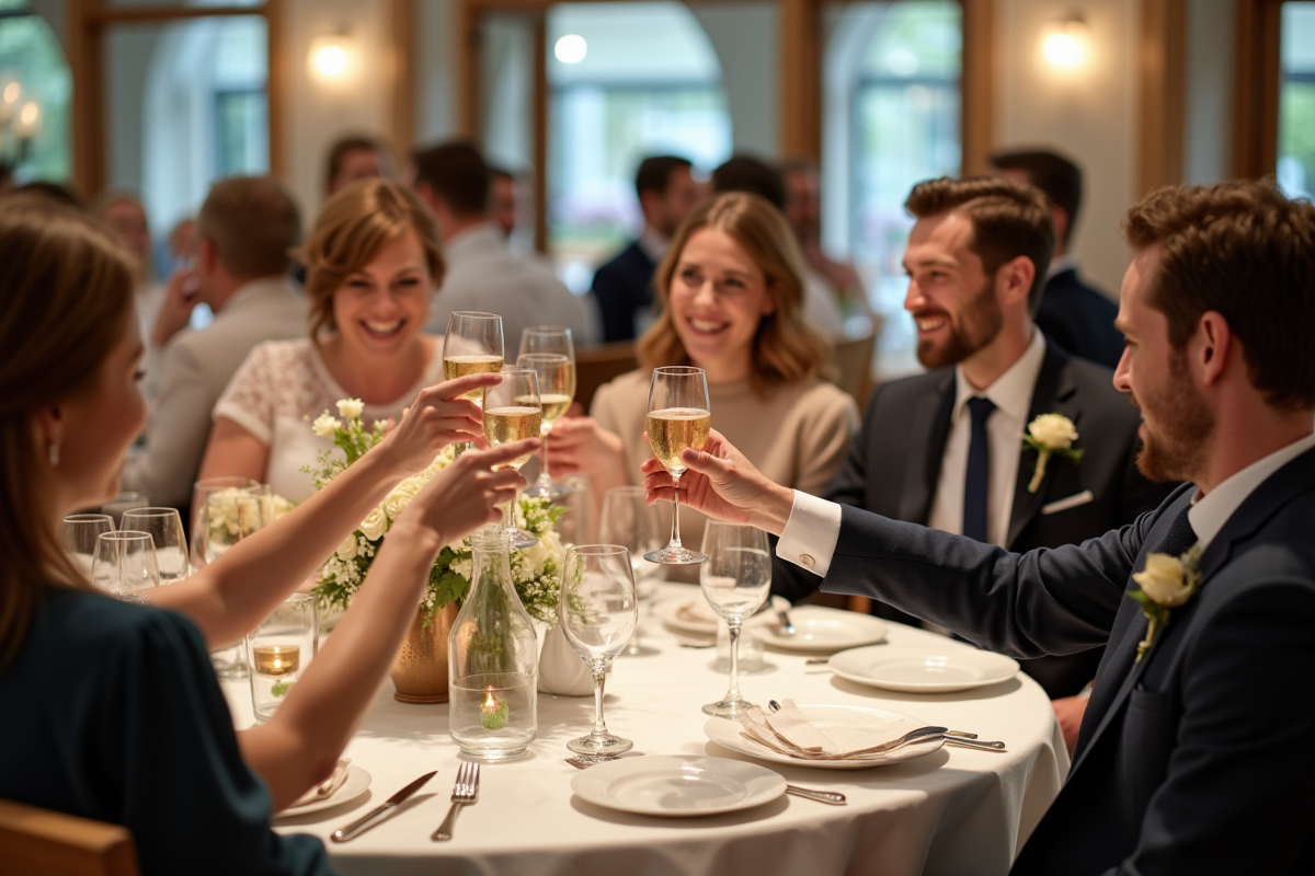 Invités élégants lors d'un toast de mariage