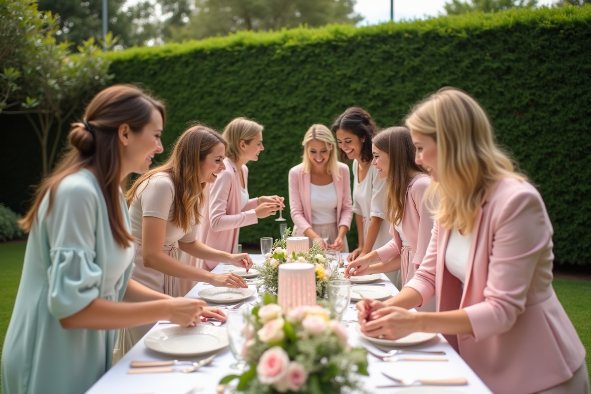 Groupe d invités lors d une décoration de mariage en plein air