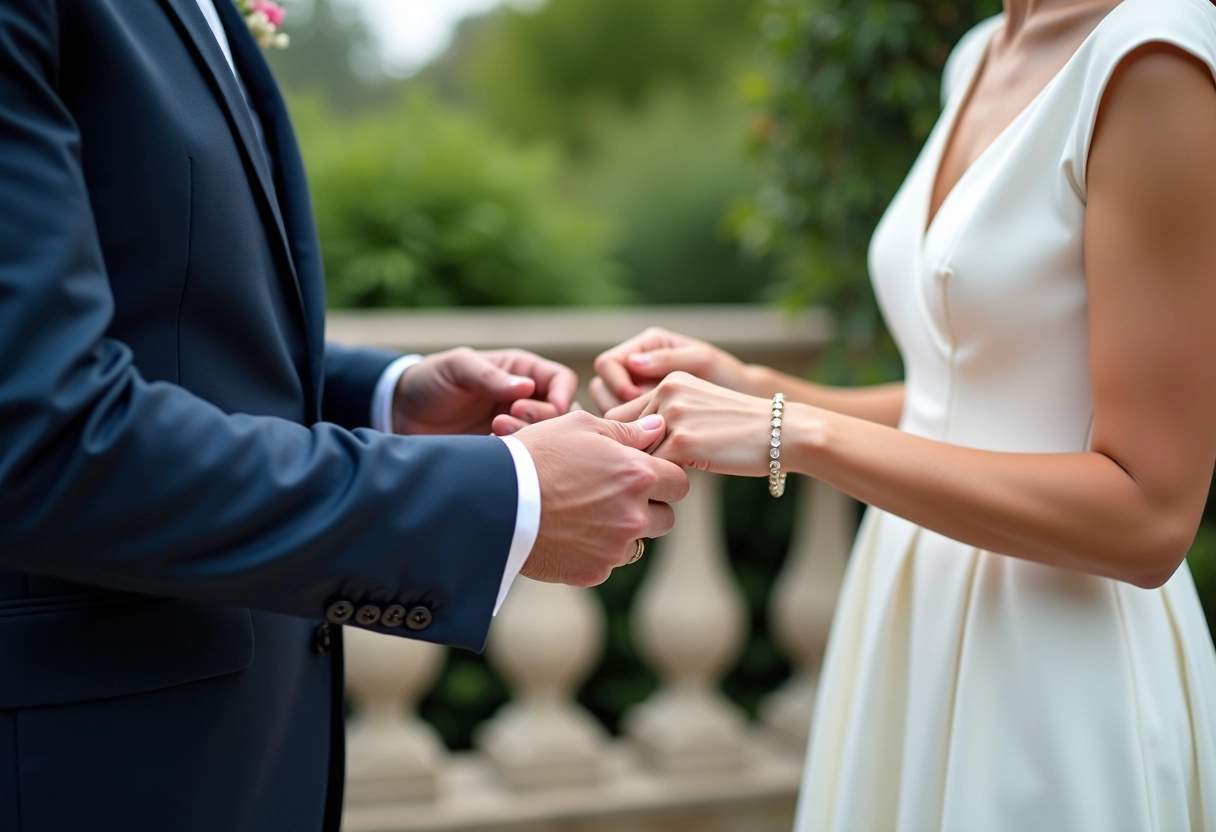 Gros plan sur les mains ajustant les accessoires du couple