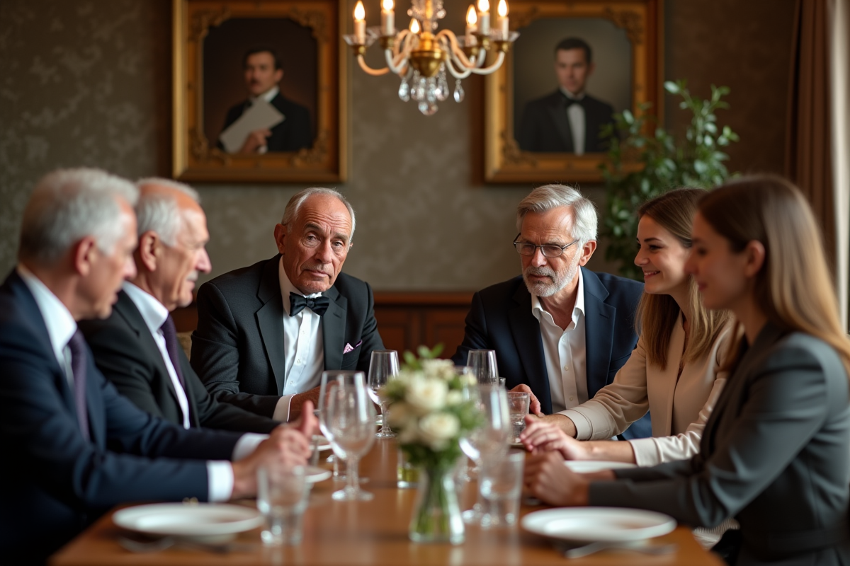 Famille française réunie autour d'une table élégante