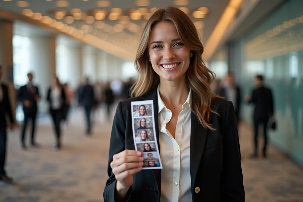 Femme professionnelle tenant une bande de photos lors d