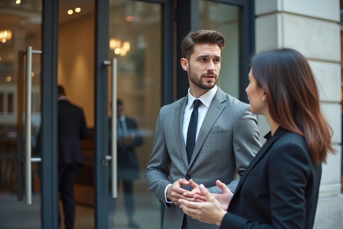 Jeune homme en costume dans une rue urbaine