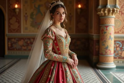 Jeune mariée romani en robe traditionnelle élégante