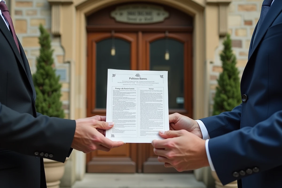 Mains d un couple tenant l avis de mariage devant la mairie