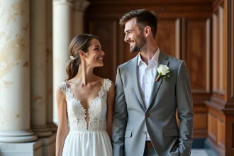 Jeune couple en mairie de Paris lors de leur mariage civil
