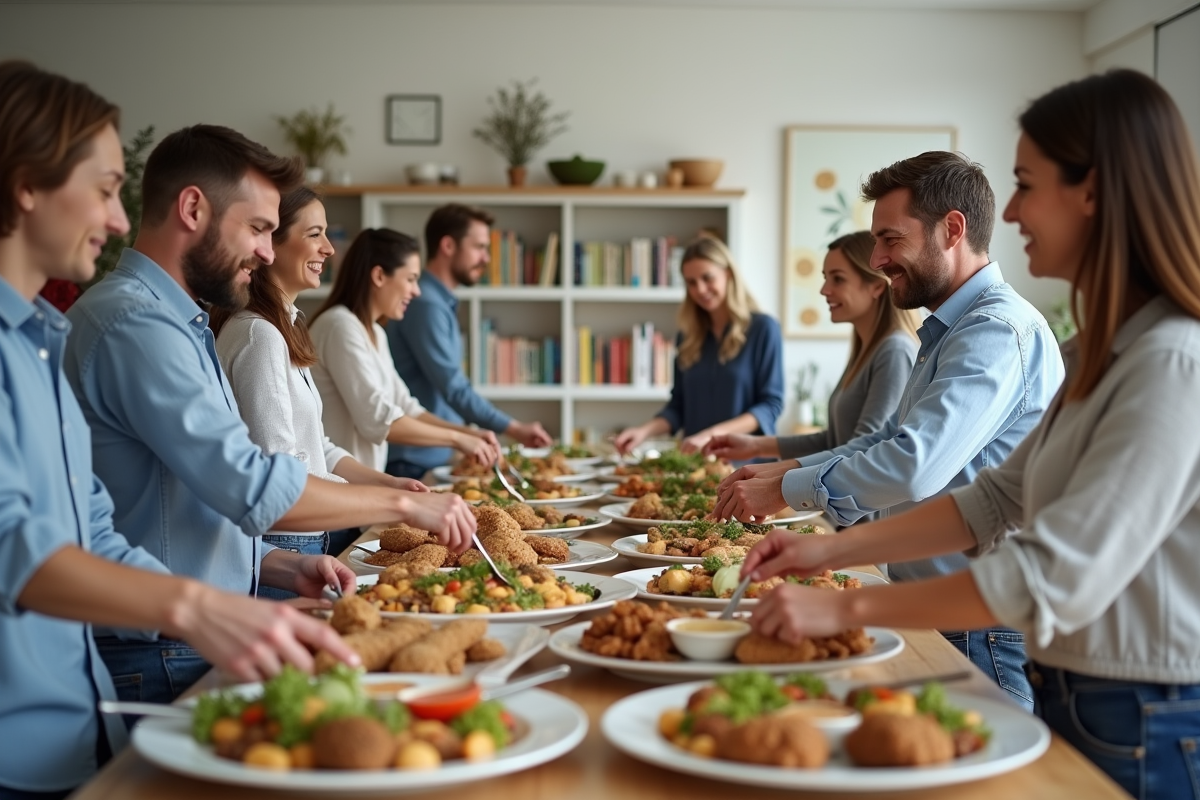 Groupe d'adultes autour d'une table conviviale en intérieur